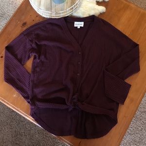 Waffle Knit Plum Tie Top